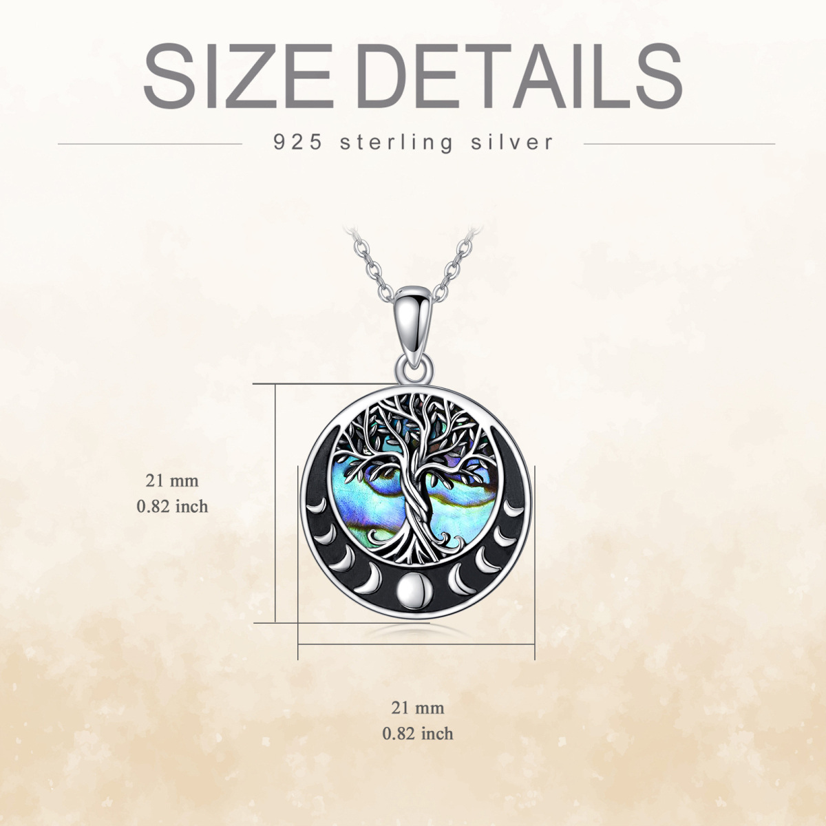 Sterling Silber Abalone Muscheln Baum des Lebens & Mond Anhänger Halskette-6