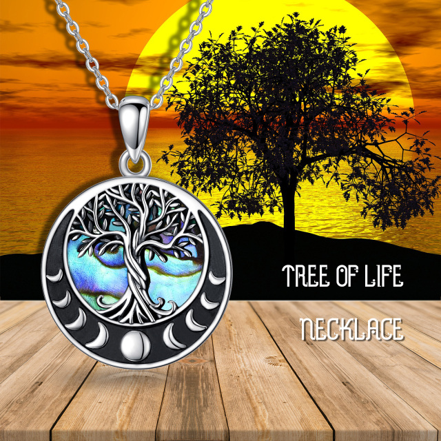 Sterling Silver Abalone Shellfish Tree Of Life & Moon Pendant Necklace-3