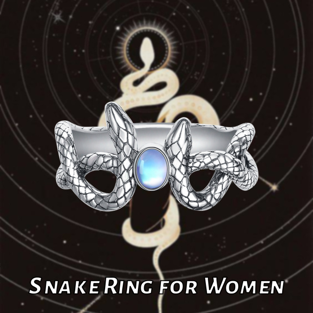 Anello a forma di serpente di pietra lunare ovale in argento sterling-6