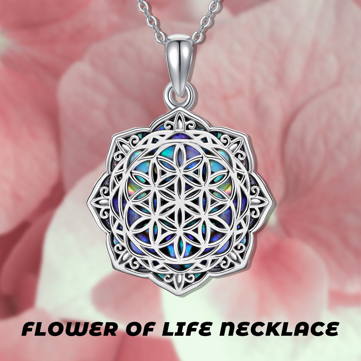 Collier en argent sterling avec pendentif fleur de vie en forme d'abalone et de coquillage-6