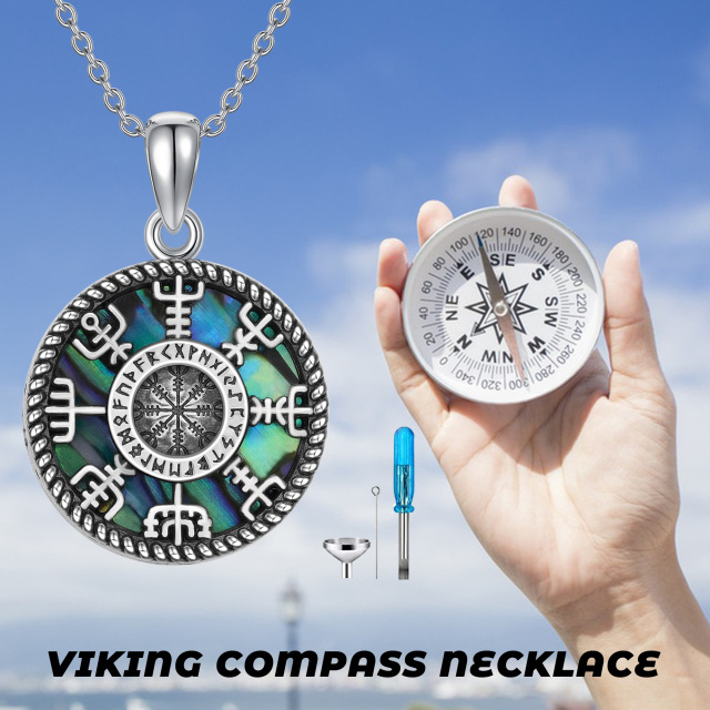 Sterling Silver Compass & Viking Rune Nordic Odin Urn Necklace for Ashes-4