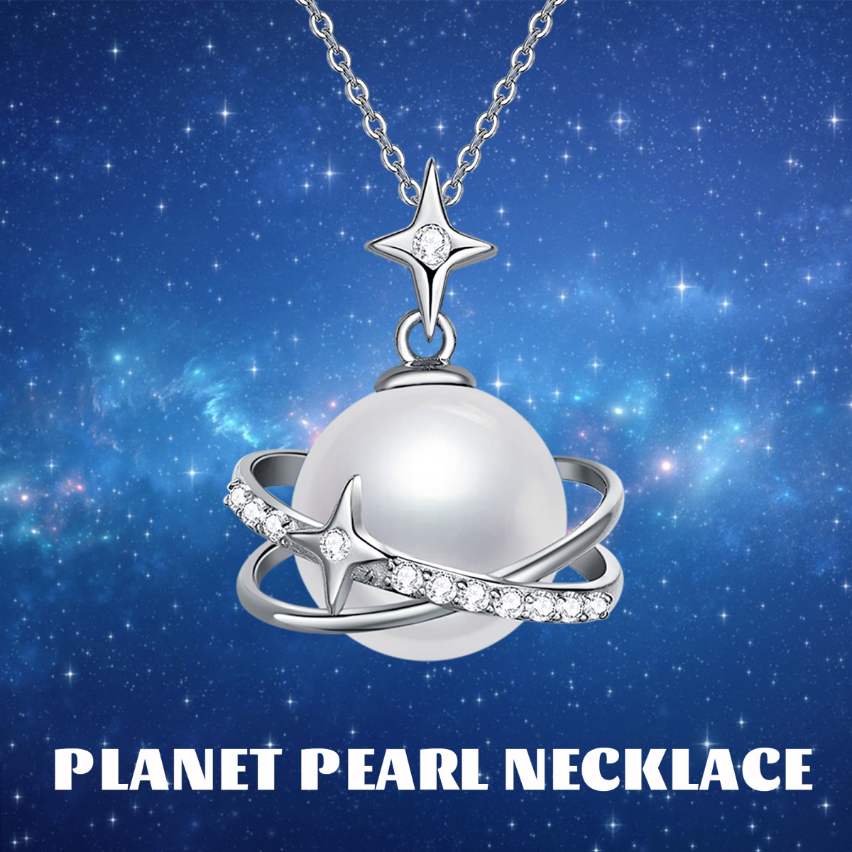 Sterling Silver Circular Shaped Pearl Pentagram Pendant Necklace-6