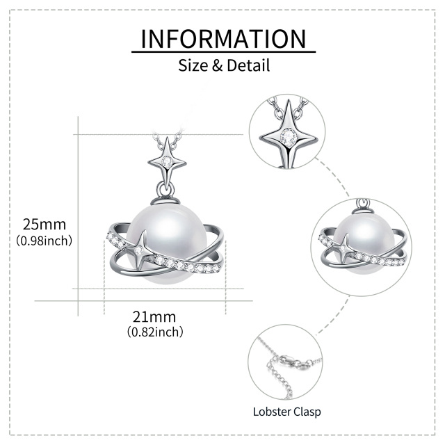 Sterling Silver Circular Shaped Pearl Pentagram Pendant Necklace-5