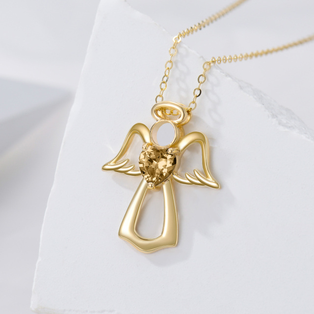 Collier avec pendentif en or 14K en forme de coeur et d'aile d'ange en cristal-2