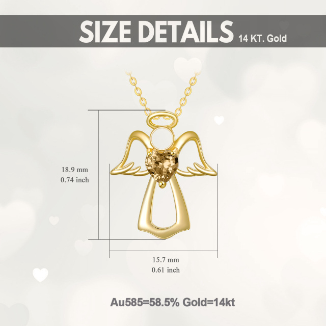 14K Gold Heart Crystal Angel Wing & Heart Pendant Necklace-4