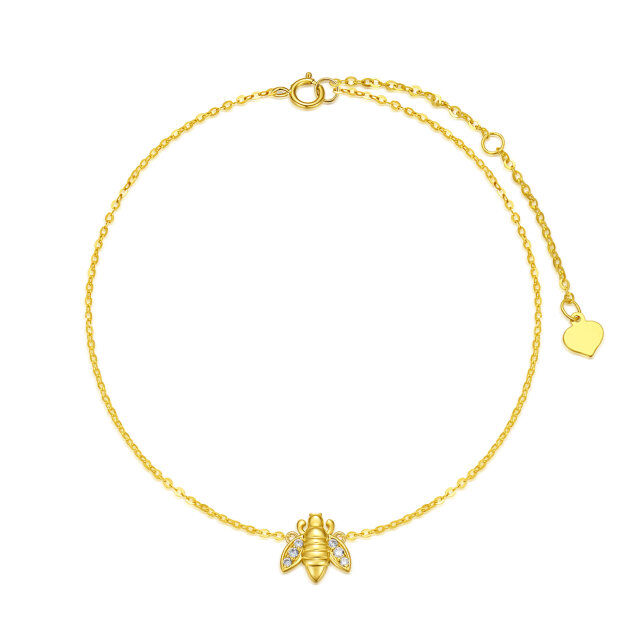 14K Yellow Gold Bee Ankle Bracelet for Women, 8+1+1 inch Gifts for Her-0
