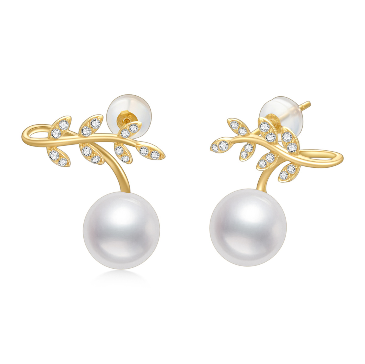 Boucles d'oreilles en or 14K avec perles rondes-1