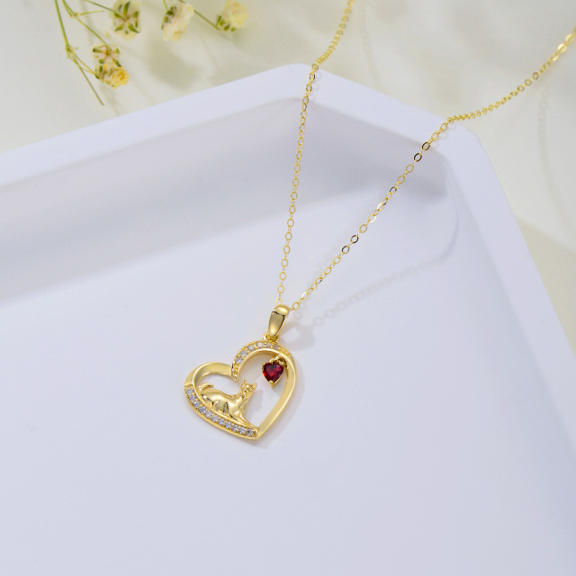 14K Gold Heart Cubic Zirconia & Garnet Horse & Heart Pendant Necklace-4