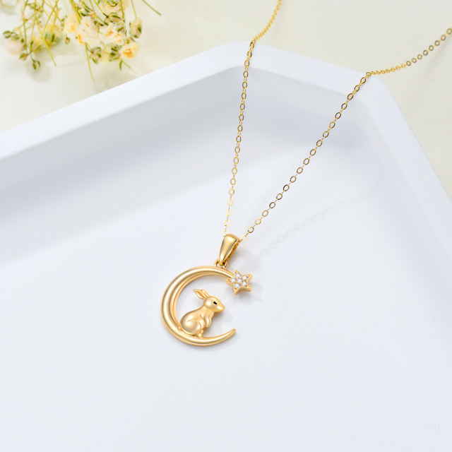 14K Gold Cubic Zirconia Rabbit & Moon & Star Pendant Necklace-3