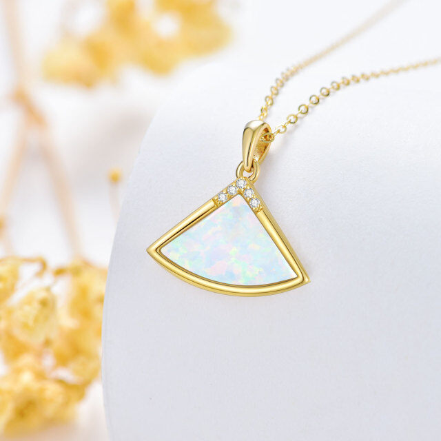 14K Gold Circular Shaped Diamond & Opal Sector Pendant Necklace-3