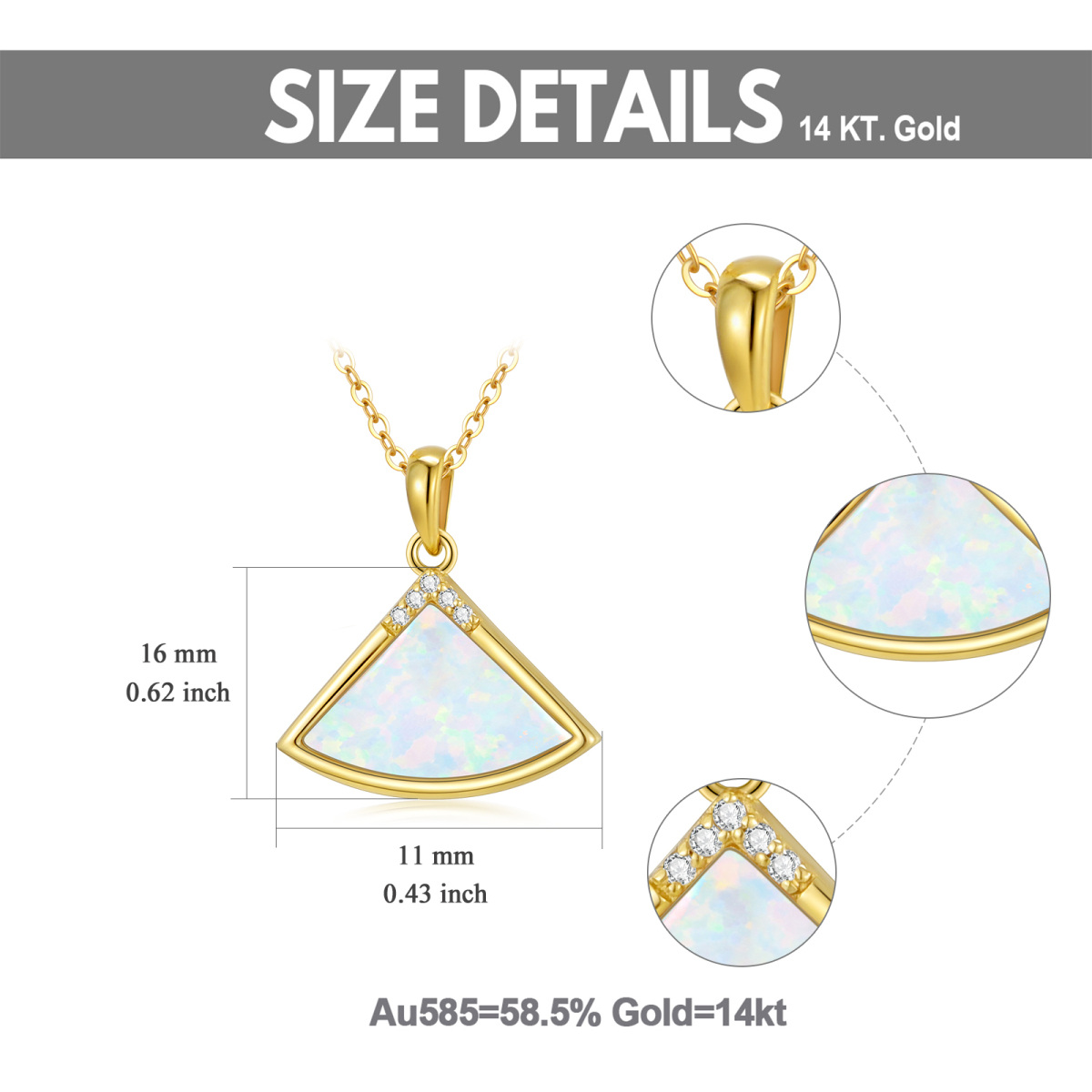 14K Gold Circular Shaped Diamond & Opal Sector Pendant Necklace-5