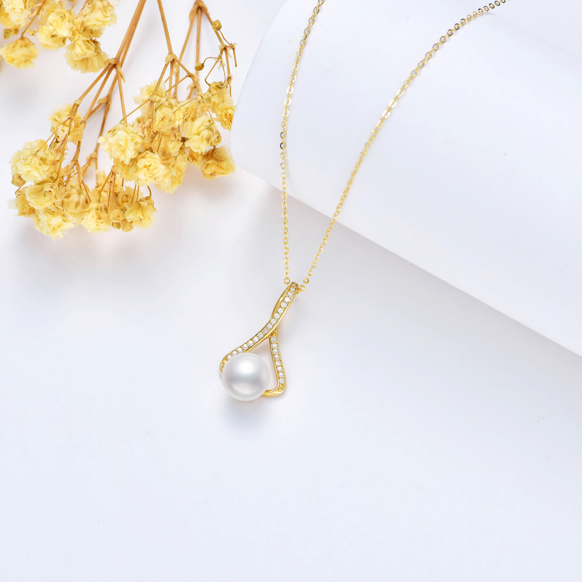 Collar colgante de oro de 14 quilates con moissanita y perla símbolo infinito-5