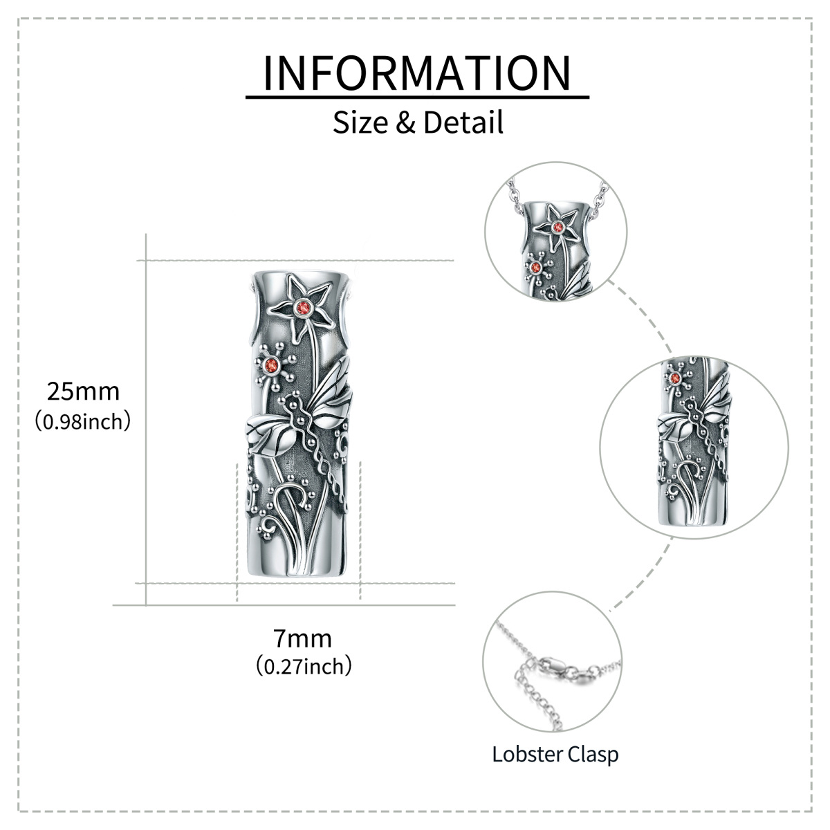 Sterling Silber kreisförmig Cubic Zirkonia Libelle Urne Halskette für Asche-6