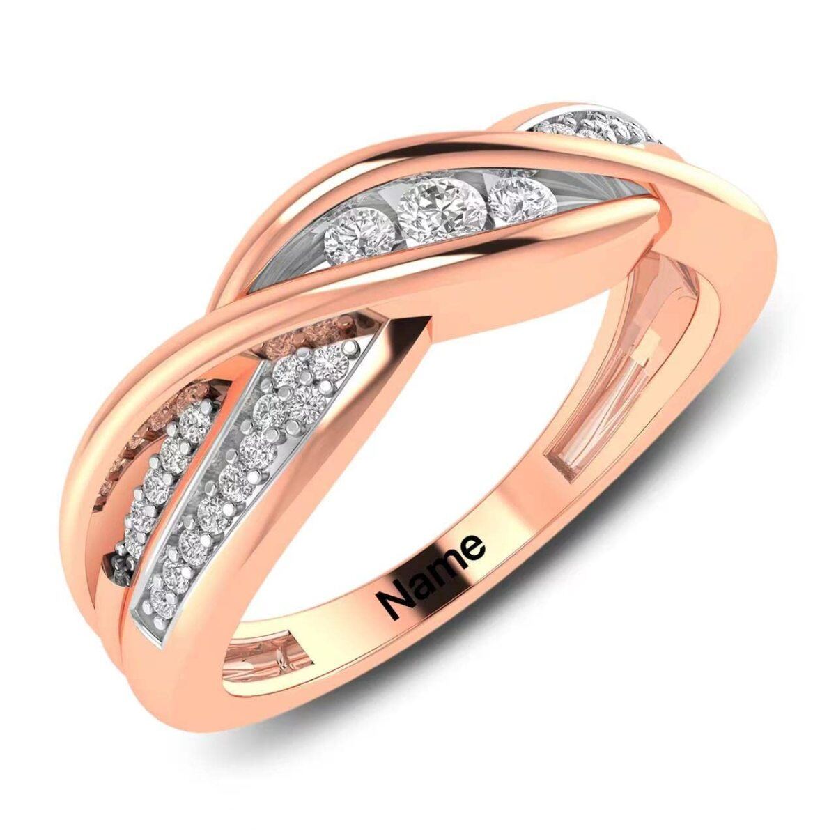 Anillo de bodas con grabado personalizado de moissanita en forma circular de oro rosa de 14 quilates-3