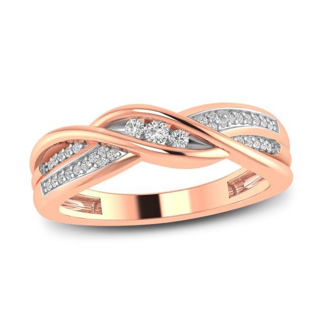 14K Rose Gold Circular Shaped Moissanite Personalized Engraving Wedding Ring-1