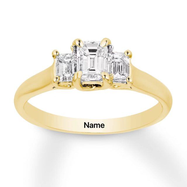 10K Gold Princess-square Shaped Moissanite Personalized Engraving Engagement Ring-0