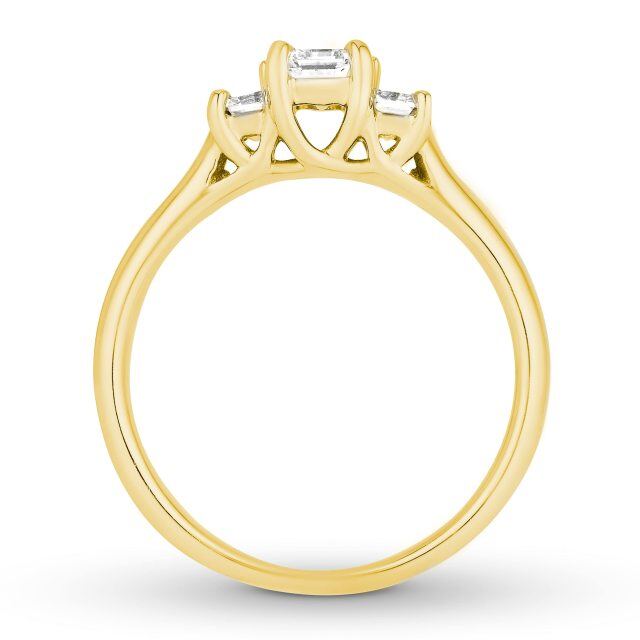 10K Gold Prinzessin-Quadrat geformt Moissanit personalisierte Gravur Verlobungsring-1
