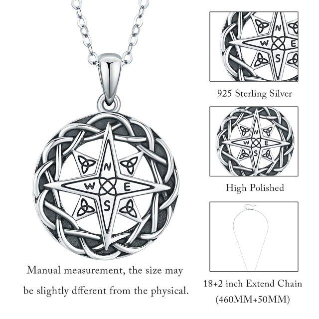 Sterling Silver Two-tone Celtic Knot & Compass Pendant Necklace-3