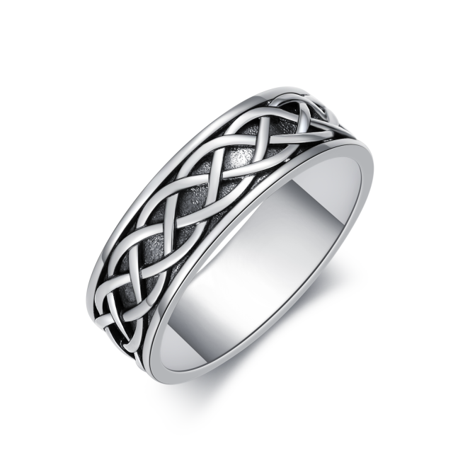 Anel de nó celta para homens em anel delicado oxidado de prata esterlina-0