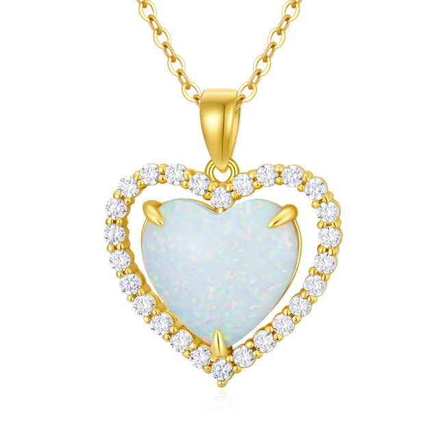 14K Gold Cubic Zirconia & Opal Heart Pendant Necklace-1