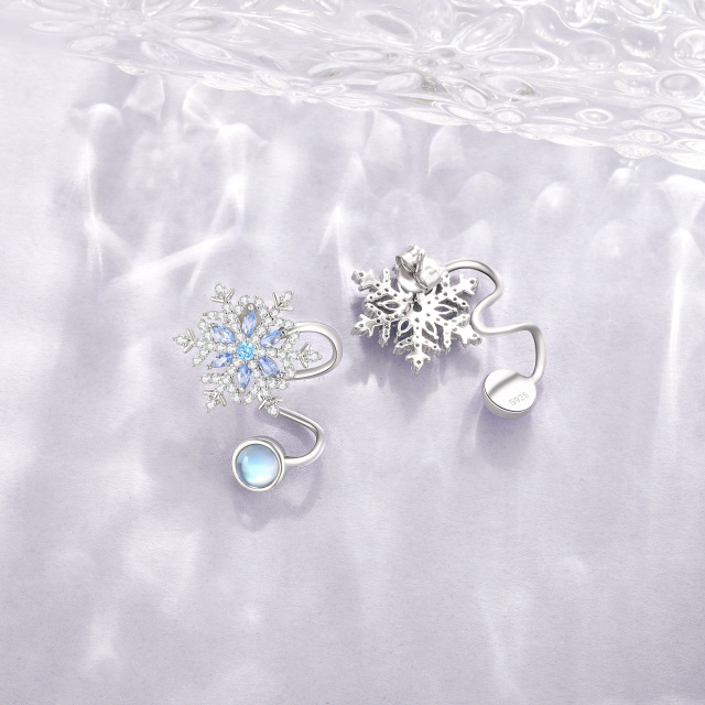 Sterling Silver Circular Shaped & Marquise Shaped Moonstone & Cubic Zirconia Snowflake Climber Earrings-2