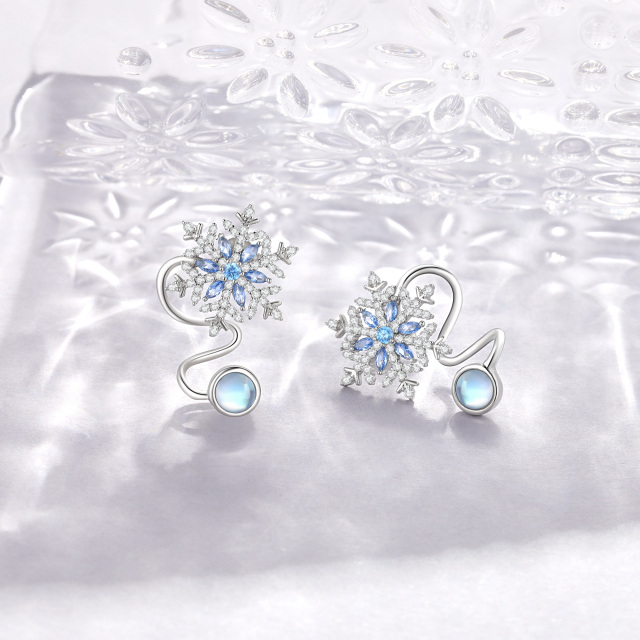 Sterling Silver Circular Shaped & Marquise Shaped Moonstone & Cubic Zirconia Snowflake Climber Earrings-3