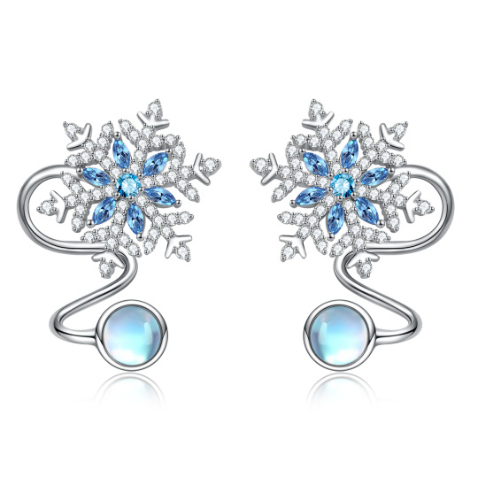 Sterling Silver Circular Shaped & Marquise Shaped Moonstone & Cubic Zirconia Snowflake Climber Earrings