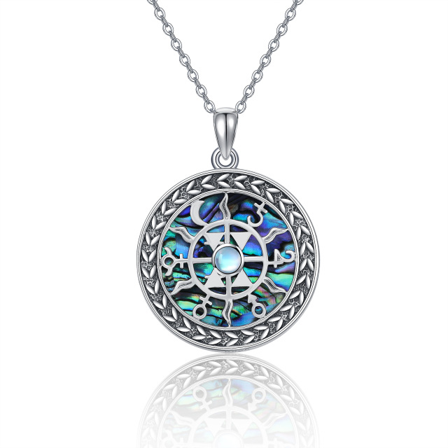 Sterling Silver Round Moonstone & Abalone Shellfish Celtic Knot Pendant Necklace-3