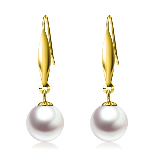 18K Gold Circular Shaped Pearl Drop Earrings