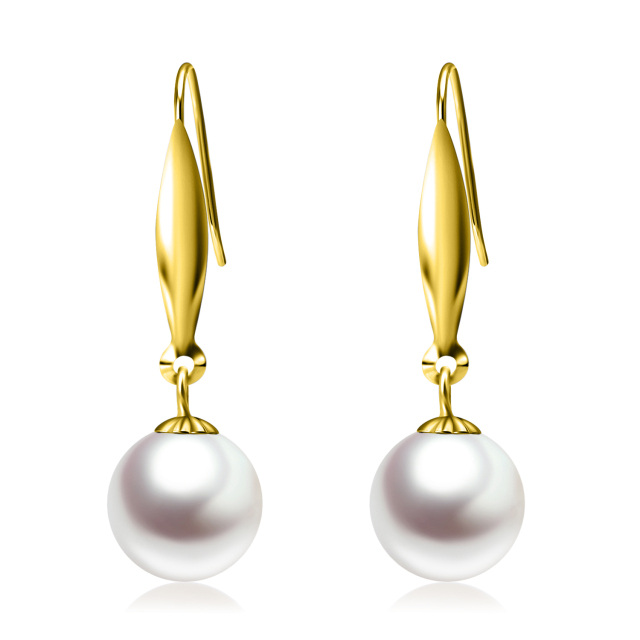 18K Gold Circular Shaped Pearl Drop Earrings-0