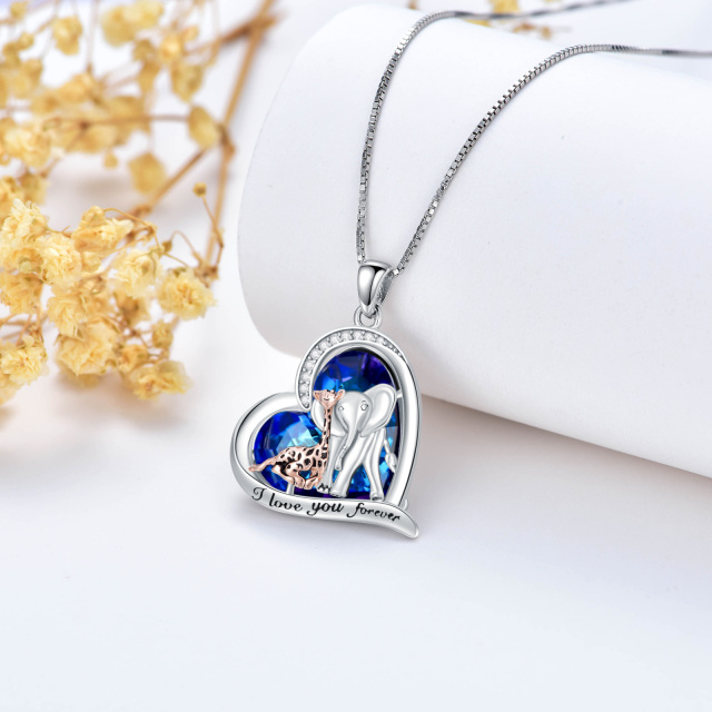 Sterling Silver Circular Shaped & Heart Shaped Crystal & Cubic Zirconia Elephant & Giraffe & Heart Pendant Necklace-5