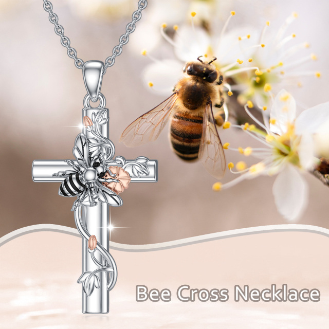 Sterling Silver Two-tone Bees Pendant Necklace-5