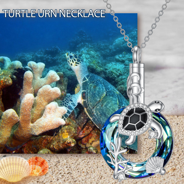 Sterling Silver Round Crystal Sea Turtle Pendant Necklace-5