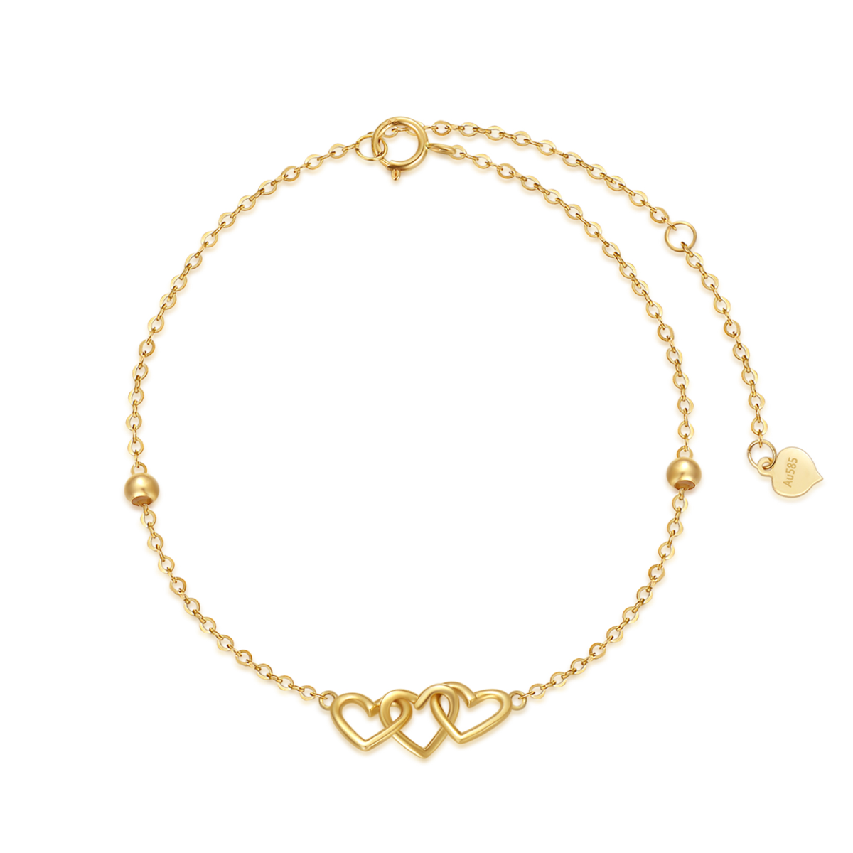 9K Gold Bead & Heart With Heart Pendant Bracelet-1