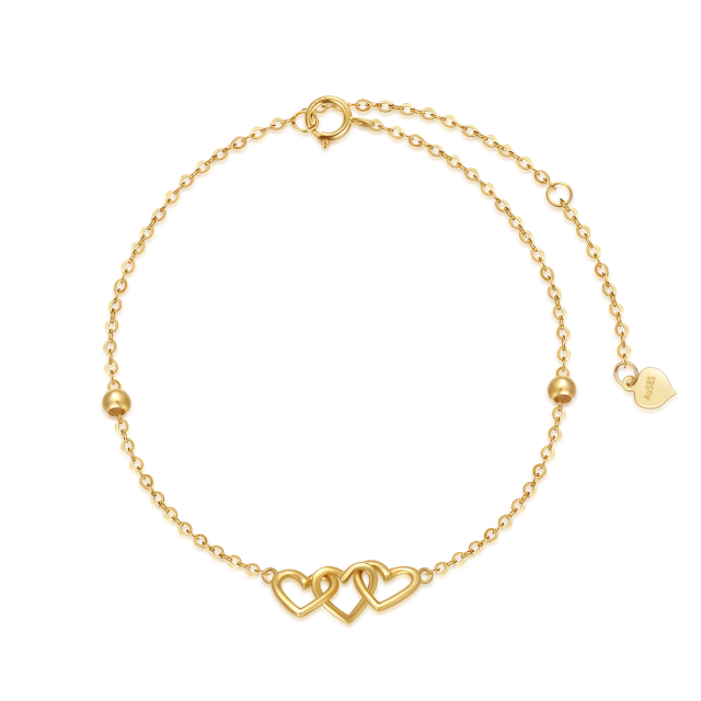 9K Gold Bead & Heart With Heart Pendant Bracelet-0