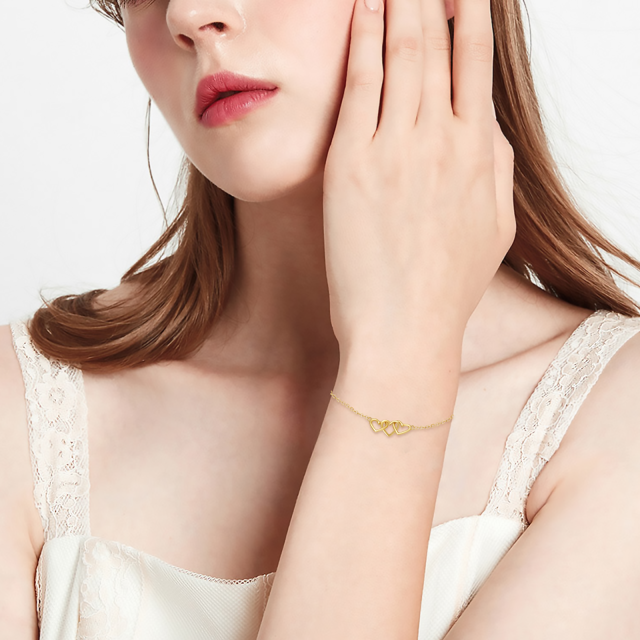 Bracelet en or 9K avec pendentif en forme de cœur et de perles-1