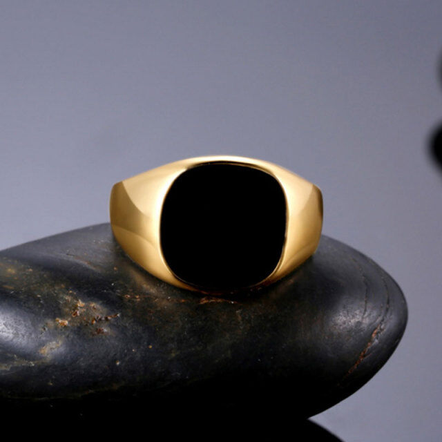 14K Gold Agate Circle Ring for Men-3