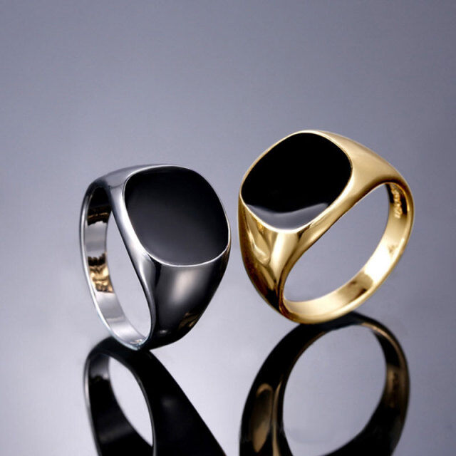14K Gold Agate Circle Ring for Men-4