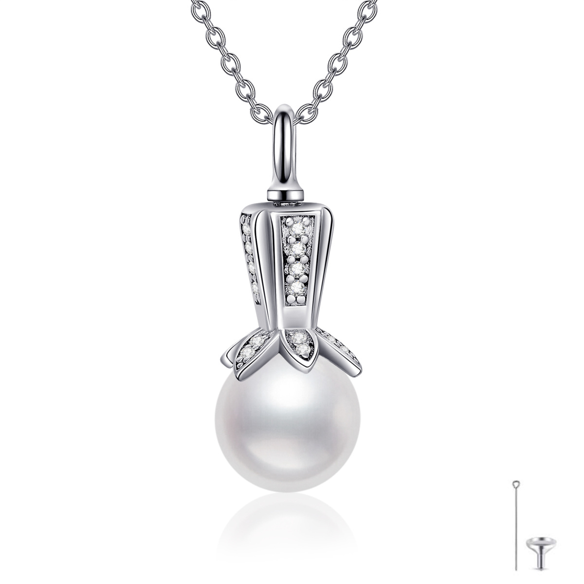 Sterling Silver Pearl Bead Urn Necklace for Ashes-1