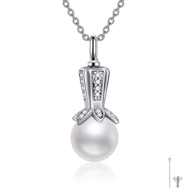 Sterling Silver Pearl Bead Urn Necklace for Ashes-0