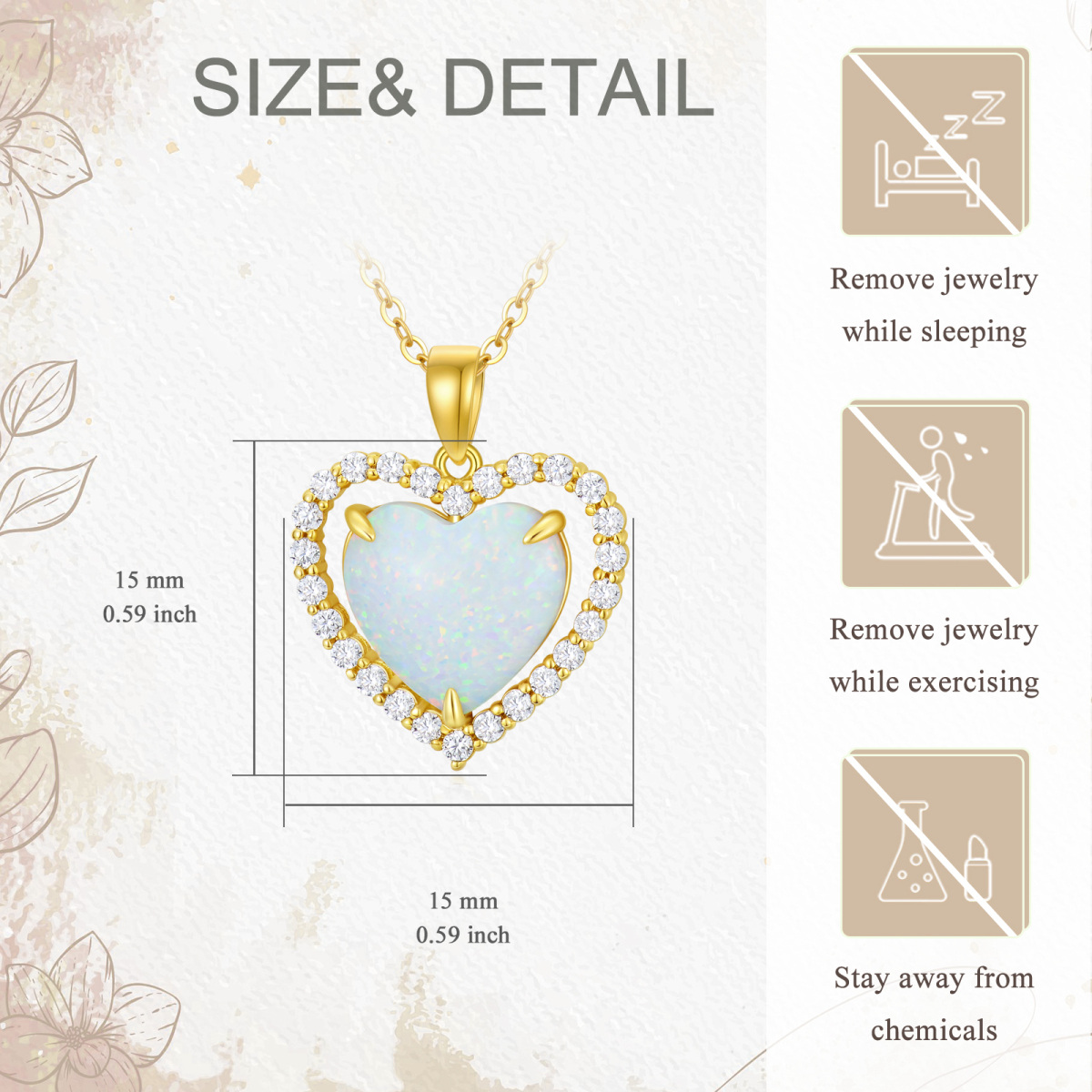 14K Gold Cubic Zirconia & Opal Heart Pendant Necklace-5
