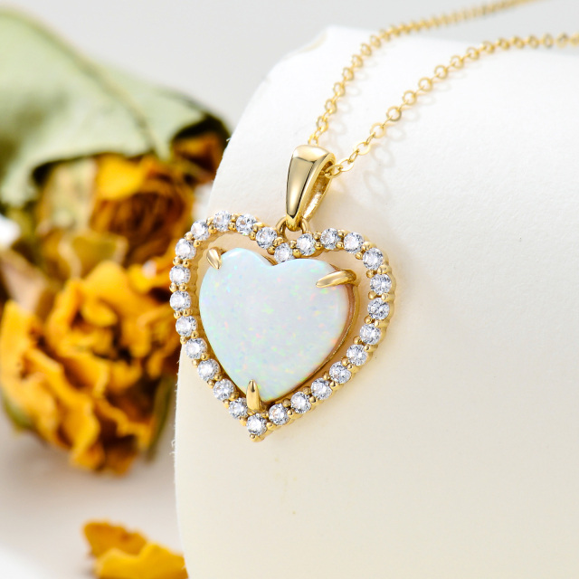 14K Gold Cubic Zirconia & Opal Heart Pendant Necklace-3