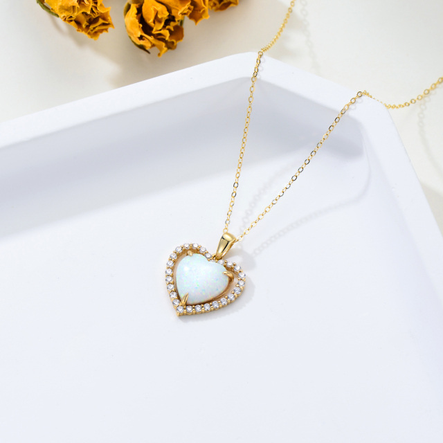 14K Gold Cubic Zirconia & Opal Heart Pendant Necklace-4