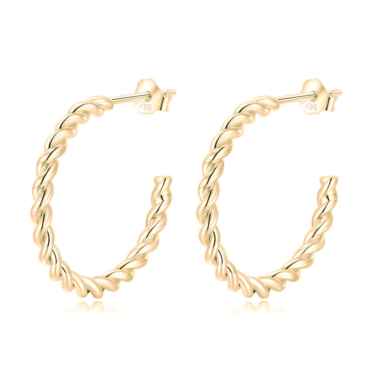 Sterling Silver with Yellow Gold Plated Hoop Earrings-1