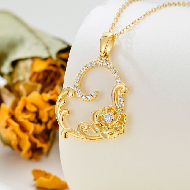 14K Gold Cubic Zirconia Rose Pendant Necklace-3