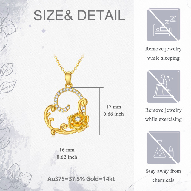 14K Gold Cubic Zirconia Rose Pendant Necklace-5