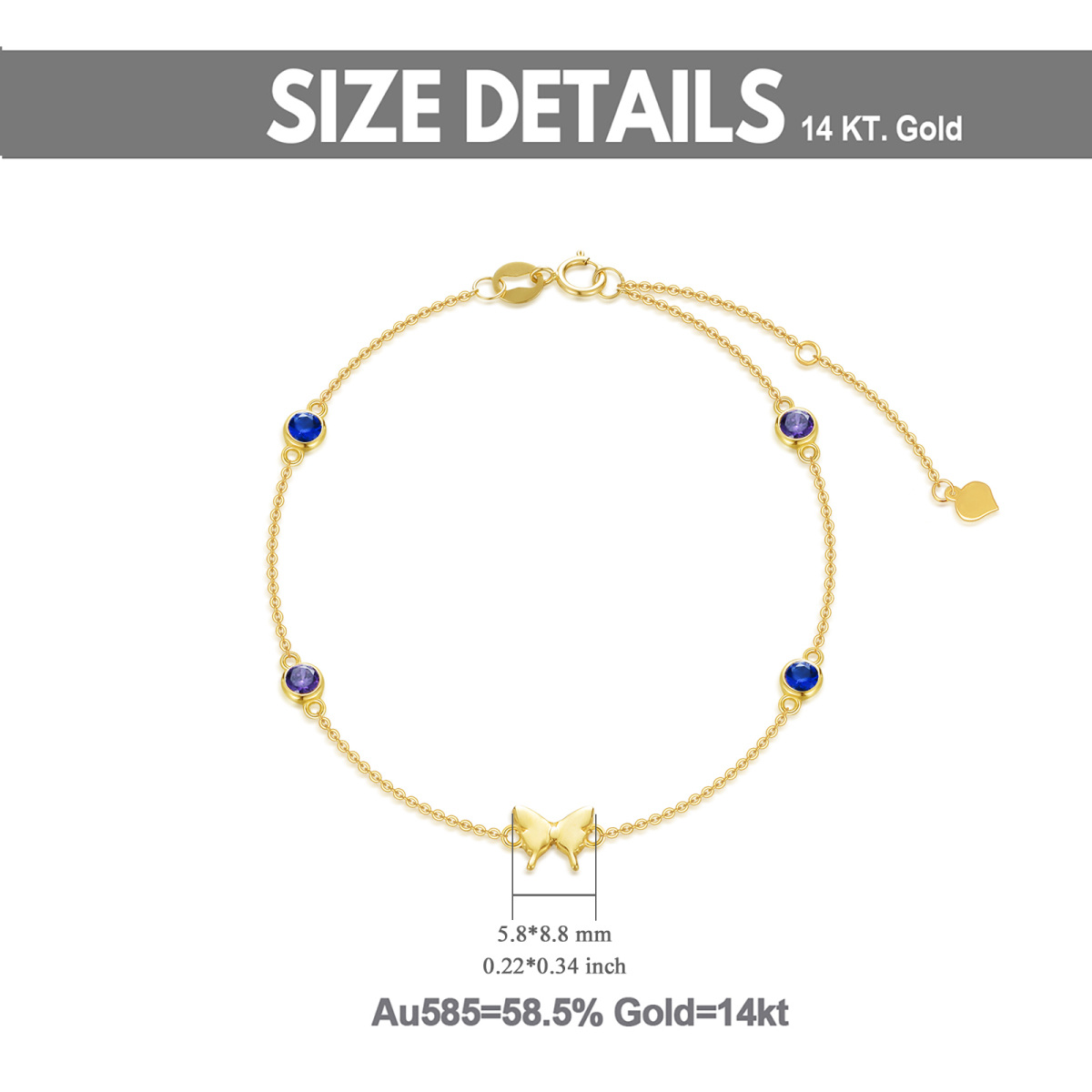 Bracelet en or 14K avec pendentif papillon en zircon cubique-5