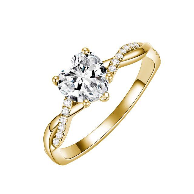 18K Gold Heart Shaped Moissanite Personalized Engraving & Infinity Symbol Engagement Ring-0