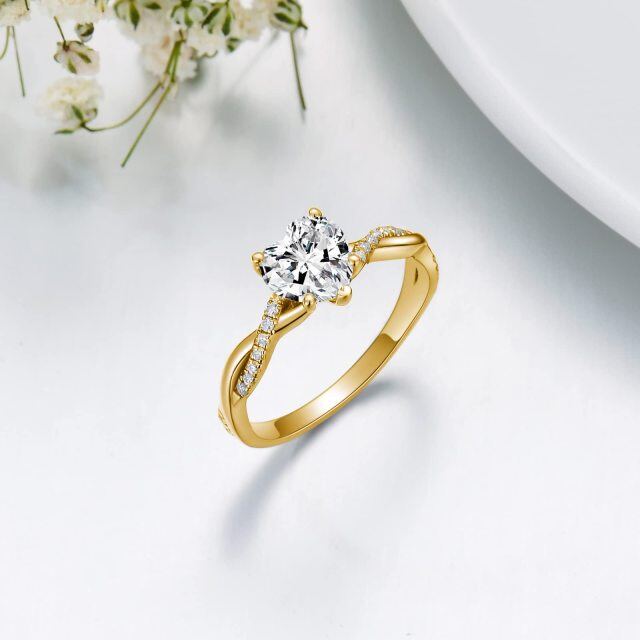 18K Gold Heart Shaped Moissanite Personalized Engraving & Infinity Symbol Engagement Ring-3
