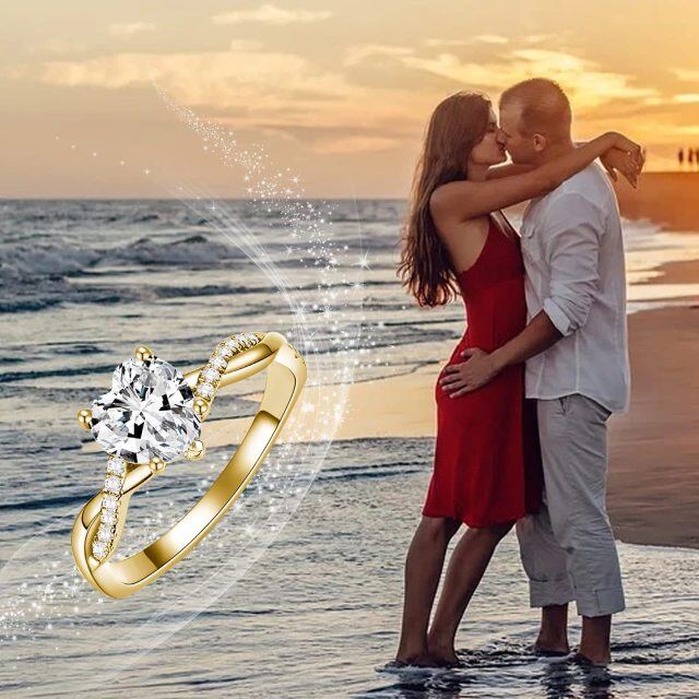 18K Gold Heart Shaped Moissanite Personalized Engraving & Infinity Symbol Engagement Ring-4